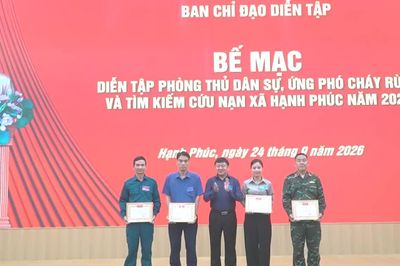 Xã Hạnh Phúc diễn tập phòng thủ dân sự năm 2026 đạt loại xuất sắc