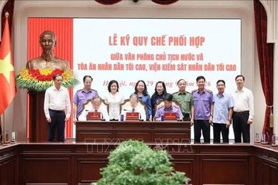 Lễ ký kết quy chế phối hợp giữa Văn phòng Chủ tịch nước và TAND tối cao , VKSND tối cao