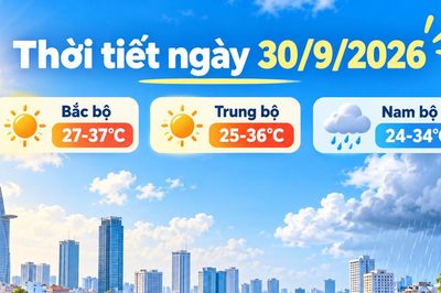 Thời tiết hôm nay 30/9: Bắc bộ, Trung bộ nắng nóng, Nam bộ có nơi mưa to