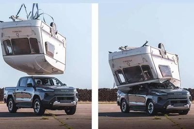 Toyota Hilux chạy điện bị xe caravan 760kg rơi trúng nóc vẫn an toàn