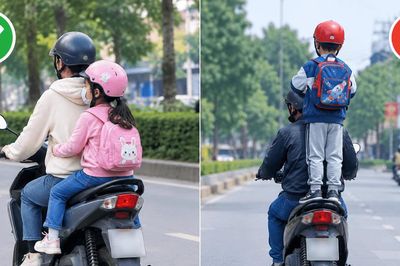 Cho trẻ đứng trên yên xe máy đang chạy: Có thể bị phạt tới 14 triệu đồng nếu gây tai nạn