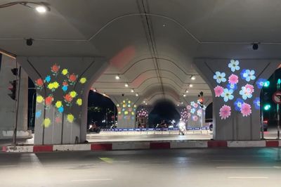 'Vườn hoa ánh sáng' dưới chân cầu vượt Cầu Giấy - đường Láng