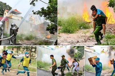 Lửa thật, mồ hôi thật: trăm người diễn tập chữa cháy, cứu người trong ngõ hẹp ngoại thành
