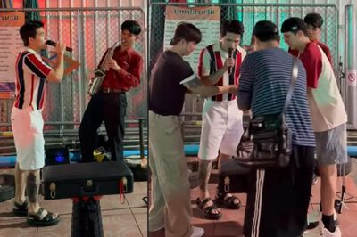 Ca sĩ Quốc Thiên hát trên đường phố Thái Lan, được nhiều người tặng tiền