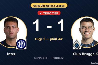 TRỰC TIẾPTrực tiếp Inter vs Club Brugge KV: Hết hiệp 1, hòa 1-1