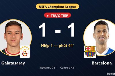 TRỰC TIẾPTrực tiếp Galatasaray vs Barcelona: Hết hiệp 1, hòa 1-1
