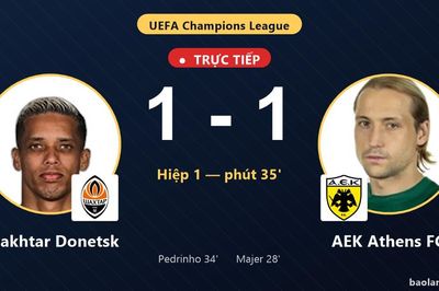 TRỰC TIẾPTrực tiếp Shakhtar Donetsk vs AEK Athens FC: Shakhtar Donetsk gỡ hòa 1-1