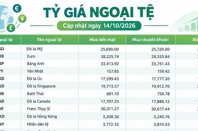 Tỷ giá ngoại tệ ngày 14/10: Bảng Anh vượt 34.800 đồng, USD bán ra 26.100 đồng