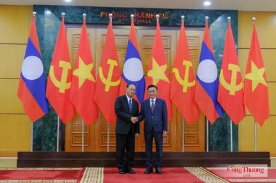 Toàn cảnh Lễ đón Thường trực Ban Bí thư Trung ương Đảng Nhân dân Cách mạng Lào Vilay Lakhamphong