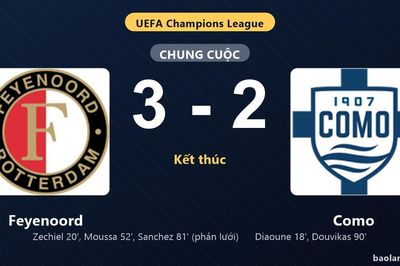 Thống kê trận đấu Feyenoord 3-2 Como: Feyenoord ngược dòng ngoạn mục
