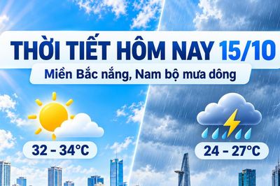 Thời tiết hôm nay 15/10: Miền Bắc nắng đến 34 độ C, Nam bộ mưa dông chiều tối
