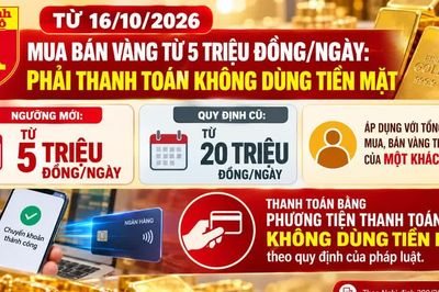 Từ 16/10, mua bán vàng từ 5 triệu đồng/ngày phải chuyển khoản