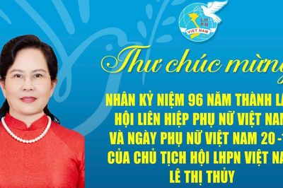 Thư chúc mừng nhân kỷ niệm 96 năm thành lập Hội LHPN Việt Nam và Ngày Phụ nữ Việt Nam 20-10 của Chủ tịch Hội LHPN Việt Nam Lê Thị Thủy