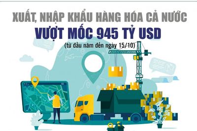 Infographics: Tổng kim ngạch xuất, nhập khẩu hàng hóa cả nước đến ngày 15/10 đạt 945,07 tỷ USD