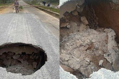 Thái Nguyên: Xuất hiện hố sụt trên Quốc lộ 3B, chính quyền phát cảnh báo khẩn