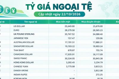 Tỷ giá ngoại tệ ngày 22/10: USD duy trì trên 26.000 đồng, bảng Anh vượt 35.000 đồng