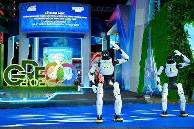 Dàn robot hình người nhảy múa tại không gian xanh của TP.HCM