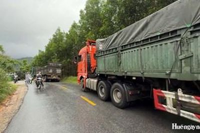 Nhiều phương tiện xe tải ùn ứ trên Quốc lộ 49