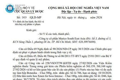Thu hồi, tiêu hủy lô sữa tắm và nước rửa tay của Công ty Marico South East Asia