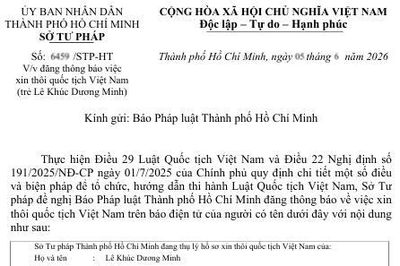 Sở Tư pháp thông báo thôi quốc tịch Việt Nam của Lê Khúc Dương Minh