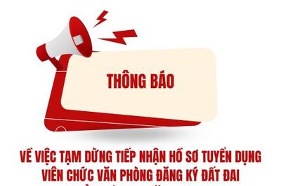 Thông báo về việc tạm dừng tiếp nhận hồ sơ tuyển dụng viên chức Văn phòng đăng ký đất đai tỉnh Cà Mau năm 2026