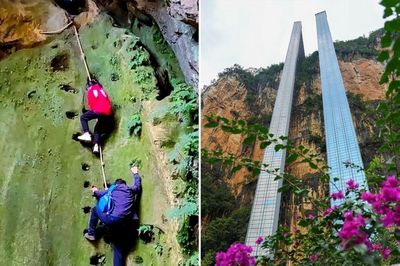 Đường đến trường khác lạ trên vách đá của học sinh ở Trung Quốc