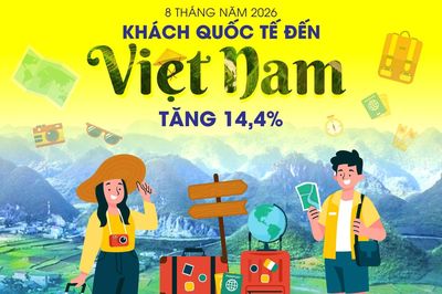 Khách quốc tế đến Việt Nam tăng 14,4% trong 8 tháng năm 2026