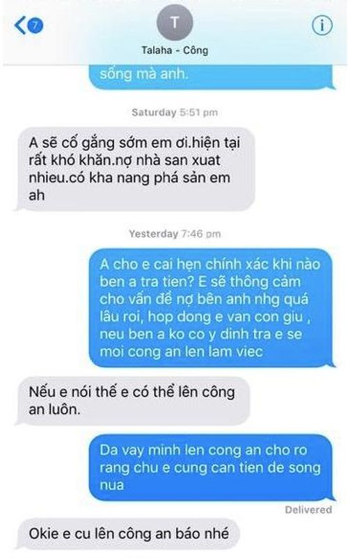 Đáng chú ý, trên đoạn tin nhắn được cho là của người đại diện pháp luật của công ty 6Inch Lê Thành Công cho thấy, công ty này sắp bị phá sản. Ảnh chụp màn hình.