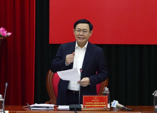 Phó Thủ tướng Vương Đình Huệ, Trưởng đoàn kiểm tra của Bộ Chính trị phát biểu tại buổi làm việc. Ảnh: VGP/Thành Chung