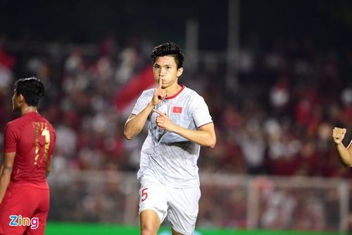Cú đúp của Văn Hậu chấm dứt mọi hy vọng lội ngược dòng của U22 Indonesia. Ảnh: Thuận Thắng.