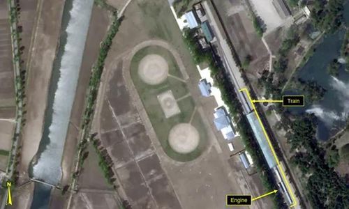 Con tàu đặc biệt có thể là của ông Kim Jong Un trong bức ảnh vệ tinh chụp Wonsan. (Ảnh: Planet Labs/Reuters)