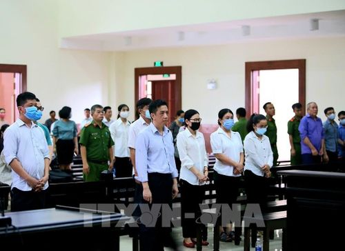 7 bị cáo nghe tuyên đọc bản án. Ảnh: Thành Chung - TTXVN