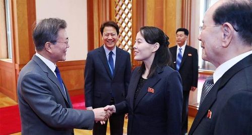 Bà Kim Yo Jong gặp gỡ Tổng thống Hàn Quốc Moon Jae In. (Ảnh: Nhà Xanh)