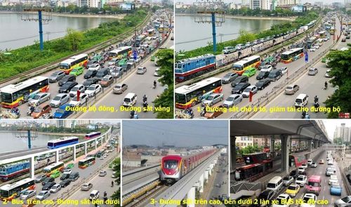 Tuyến đường sắt Ngọc Hồi – Văn Điển: Vận chuyển ô tô kèm người. Làm đường trên cao cho xe buýt nhanh, bảo vệ hành lang an toàn. Ảnh minh họa do Hanoidata&amp; CitySolution cung cấp.