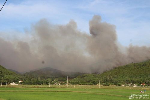 Ngọn lửa bùng phát ở Rú Bạc, xã Sơn Thành (Yên Thành). Ảnh: Văn Trường