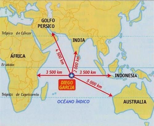 Bản đồ đảo Diego Garcia trong khu vực.