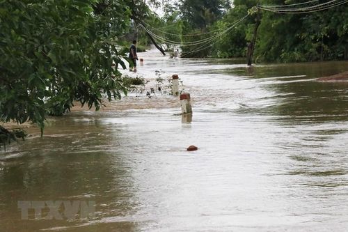 Nhiều tuyến đường giao thông qua xã Ea Rốk, huyện Ea Súp, tỉnh Đắk Lắk bị ngập nước. (Ảnh: Anh Dũng/TTXVN)