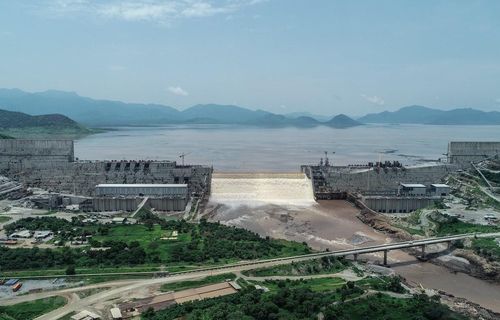 Toàn cảnh công trình xây dựng đập thủy điện Đại Phục Hưng ở Guba, Ethiopia ngày 20/7/2020. (Ảnh: AFP/TTXVN)