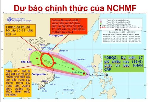 Dự báo của Trung tâm Dự báo Khí tượng Thủy văn Trung ương về cơn bão Noul. Nguồn: NCHMF.