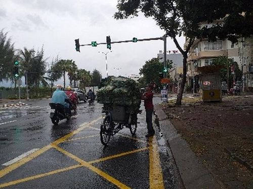 Nhân dân mua vỏ bao về để đổ đất, cát chèn chống nhà phòng chống bão số 5.