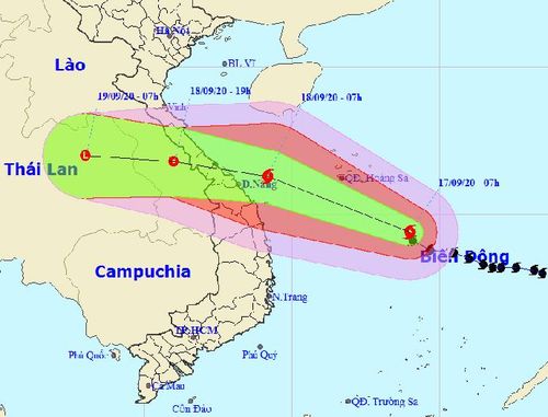 Vị trí và dự báo hướng di chuyển của bão số 5.