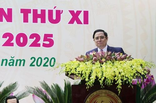 Ủy viên Bộ Chính trị, Bí thư Trung ương Đảng, Trưởng Ban Tổ chức Trung ương Phạm Minh Chính phát biểu chỉ đạo Đại hội. (Ảnh: Nguyễn Văn Trí/TTXVN)