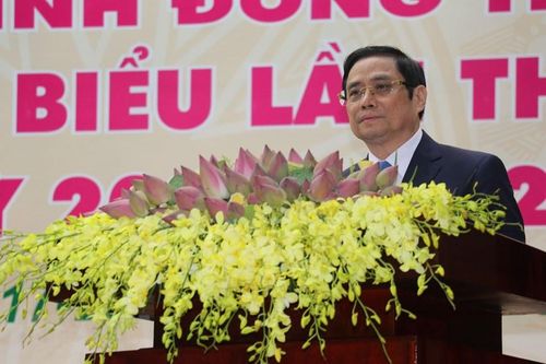 Ủy viên Bộ Chính trị, Bí thư Trung ương Đảng, Trưởng Ban Tổ chức Trung ương Phạm Minh Chính phát biểu chỉ đạo Đại hội. (Ảnh: Nguyễn Văn Trí/TTXVN)