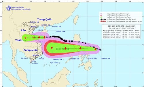 Vị trí và đường đi của bão số 8. Nguồn: Trung tâm Dự báo Khí tượng thủy văn Quốc gia.