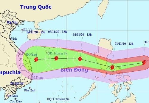 Dự báo đường đi của bão Goni trong những ngày tới. Ảnh: NCHMF.