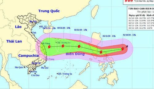 Vị trí và hướng di chuyển của siêu bão Goni. (Nguồn: nchmf.gov.vn)