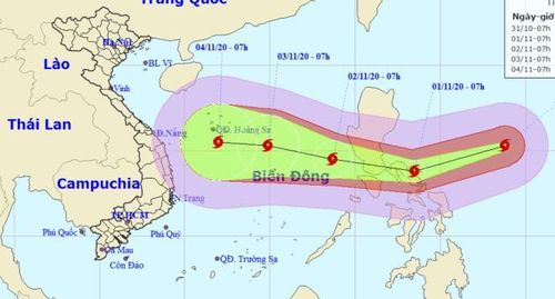 Vị trí và hướng di chuyển của siêu bão Goni.