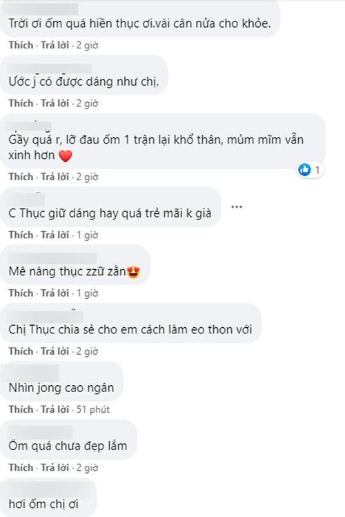 Dù dáng đẹp nhưng cân nặng của Hiền Thục vẫn bị cho là còn khá nhẹ, fans hâm mộ tỏ ra lo lắng cho cô và khuyên cô nên tăng thêm cân.