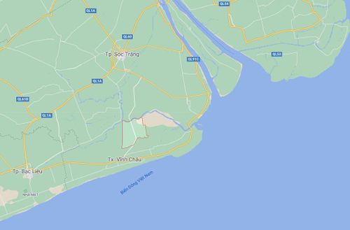  Phường Khánh Hòa (khoanh đỏ) thuộc thị xã Vĩnh Châu, Sóc Trăng. Ảnh: Google Maps. 