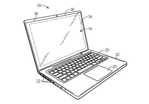 Chi tiết từ bằng sáng chế cho thấy các khu vực của phần viền bezel có thể được ngụy trang bởi hệ thống được Apple đề xuất. (Ảnh: Apple)